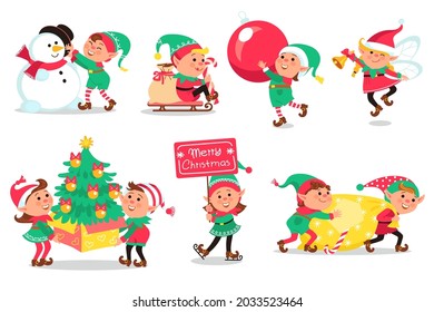 Christmas elves. Cartoon funny magical creatures