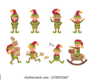 Christmas elves collection. Holiday characters flat illustration