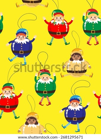 christmas elves decorating festive seamless pattern winter holidays gifts and greeting card designs cute elf poster