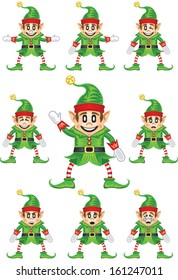 Christmas Elves expressing different emotions. 