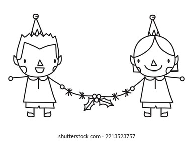 Christmas elves with garland vector illustration