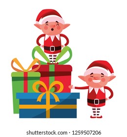 christmas elves and gift boxes