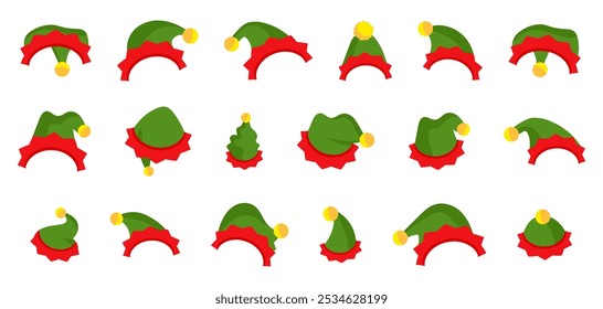 Christmas elves green hats in a flat design