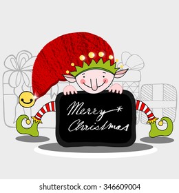 Christmas Elves, hand drawn vector Christmas greeting card