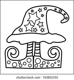 Christmas Elves Hat Coloring Book Black and White isolated