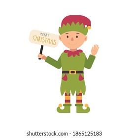 Christmas elves isolated on white background. Little Santa's helpers.  Adorable cartoon characters. Flat vector illustration.