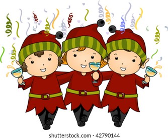 Christmas Elves partying - Vector