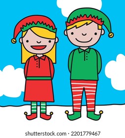 Christmas elves in the snow vector illustration