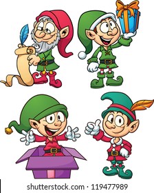 Christmas elves. Vector clip art illustration with simple gradients. All in a single layer.