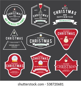Christmas Emblem and Label Vector Design Elements Set, vintage ornaments