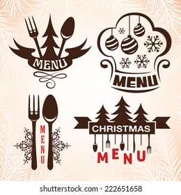 Christmas emblems collection for restaurant menu design.