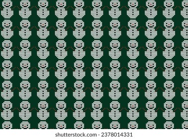 Christmas Embroidered Snowman Pattern on Festive Green Background