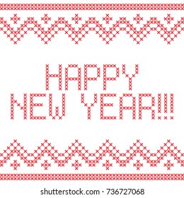 Christmas embroidery cross-stitch. Happy new year greeting card, napkin, poster, banner...