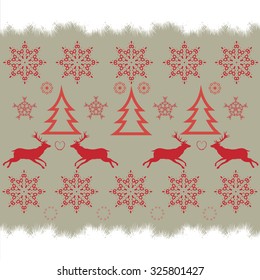 Christmas embroidery cross-stitch pattern with deer and snowflakes. This pattern is seamless, it can be turned into a border.