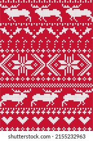 christmas embroidery pixel deer candy seamless vector pattern