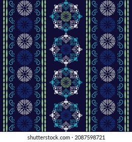 Christmas embroidery. Snowflakes. Seamless pattern. Festive fabric. Vector illustration for web design or printing.