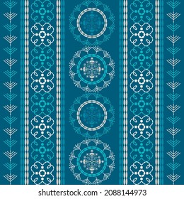 Christmas embroidery. Snowflakes. Seamless pattern. Festive fabric. Vector illustration for web design or printing.