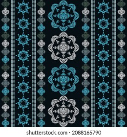 Christmas embroidery. Snowflakes. Seamless pattern. Festive fabric. Vector illustration for web design or printing.