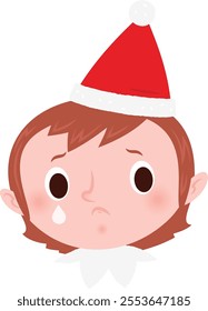 Christmas emoji: Crying elf girl.
