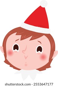 Christmas emoji: Holding back laughter elf girl.