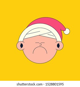 Christmas Emoji isolated on yellow background. Christmas emoji cute holiday. Young Santa Claus. Vector cartoon illustration.