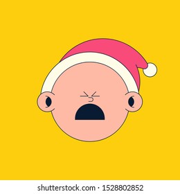 Christmas Emoji isolated on yellow background. Christmas emoji cute holiday. Young Santa Claus. Vector cartoon illustration.
