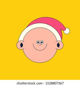 Christmas Emoji isolated on yellow background. Christmas emoji cute holiday. Young Santa Claus. Vector cartoon illustration.