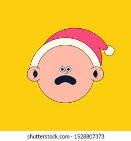Christmas Emoji isolated on yellow background. Christmas emoji cute holiday. Young Santa Claus. Vector cartoon illustration.