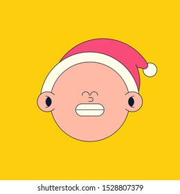 Christmas Emoji isolated on yellow background. Christmas emoji cute holiday. Young Santa Claus. Vector cartoon illustration.