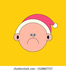 Christmas Emoji isolated on yellow background. Christmas emoji cute holiday. Young Santa Claus. Vector cartoon illustration.
