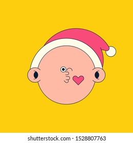 Christmas Emoji isolated on yellow background. Christmas emoji cute holiday. Young Santa Claus. Vector cartoon illustration.