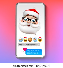 Christmas emoji Santa Claus, holiday smile face emoticon, vector illustration.