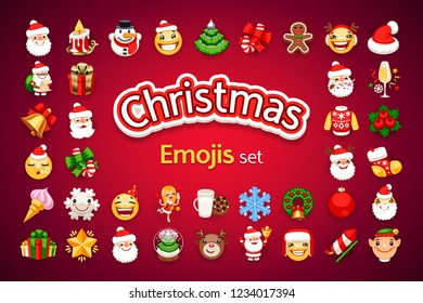 Christmas emoji set on red background. Clipping paths included.