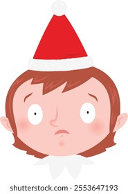 Christmas emoji: Surprised elf girl.