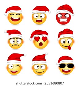 Christmas Emoticons Set with yellow faces vector expressions