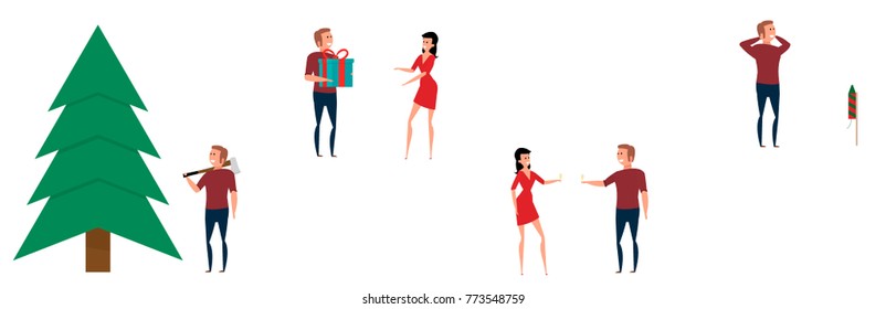 Christmas , emotions. Find the tree in the forest, to give gifts to drink champagne , blow up fireworks.