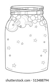 Christmas empty magic jar . Hand drawn doodle zen art.Adult anti stress coloring book or tattoo boho style.