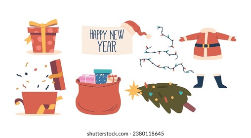 Christmas Enchanting Set, Featuring Festive Decor, Santa Claus Costume, Decorated Pine Tree, Banner and Garland