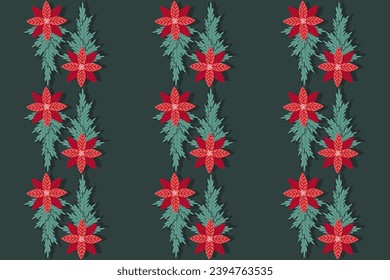 
Christmas endless background with red Holly flower. New Year seamless pattern with mistletoe bouquet. XMAS banner, poster, card, design. Web wallpaper.. Vector illustration.