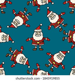 Christmas endless geometric seamless pattern, Santa Claus on a blue background