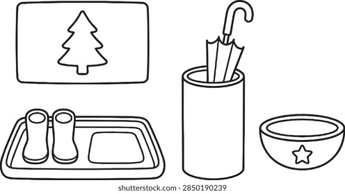 Christmas Entryway Welcome Objects Coloring Page for Kids
