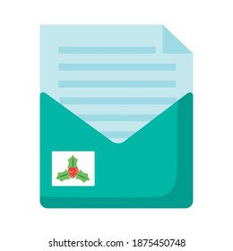 christmas envelope mail flat style icon vector illustration design