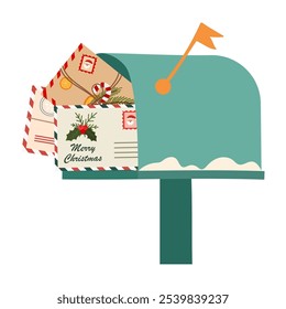 Christmas Envelope and Mailbox Illustrations. Happy New Year Holiday card