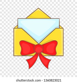 Christmas envelope with ribbon bow in cartoon style isolated on background for any web design 