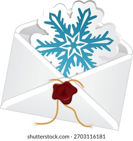 Christmas Envelope with Snowflake, isolated on white, vector illustration