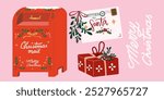 Christmas envelope with stamps, seals and inscriptions to Santa Claus. Special Delivery. Vector cartoon flat letter mail for Santa. Festive xmas mail. Merry Christmas poster