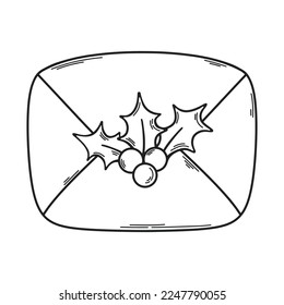 icono del vector del sobre de Navidad. Carta a Santa. Sobre decorado con mistletoe.