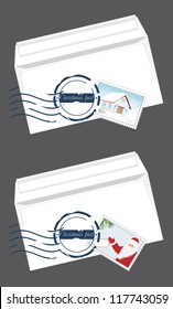 Christmas envelops with post stamps. Vector