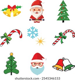 Christmas Essentials Pack: candy can, snowflake, Lollipop, Church Bells, Santa, tree, and More