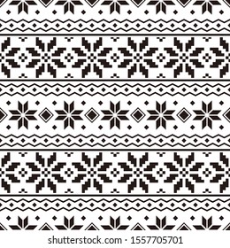 Christmas Ethnic pattern on white background. Ornament. Border. Seamless sample. It can be used as a background.